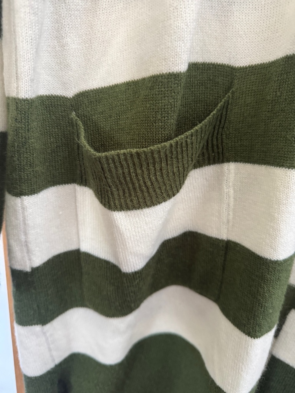 EUC Striped Open-Front Cardigan Sweater - Olive & Cream Acrylic Nylon pockets - Picture 2 of 7